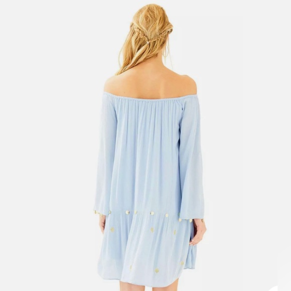Lilly Pulitzer blue Delaney tunic dress with gold embroidered seashells - Picture 3 of 17